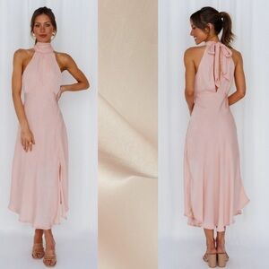Hello Molly Maxi Midi Dress Pink Halter Neck Tie Barbie Bridesmaid Romantic 8